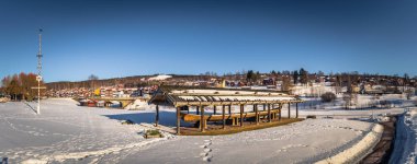 Rattvik - 30 Mart 2018: Viking longboat Dalarna, İsveç Rattvik şehir içinde