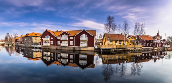 Falun Marzo 2018 Las Pintorescas Casas Madera Centro Ciudad Falun — Foto de Stock