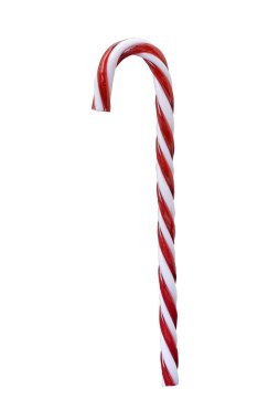 Noel süsü, beyaz arka planda kırmızı ve beyaz baston