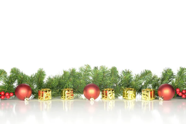 Christmas Decoration Yellow Golden Red Ornaments Design Banner — Stock Photo, Image