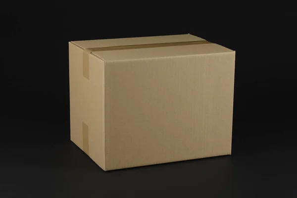 Closed Cardboard Box Black Background — Stock Photo, Image