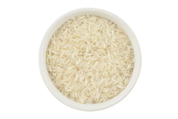 Arroz Basmati Cuenco Cerámica Blanca Silueta Sobre Fondo Blanco Vista — Foto de Stock