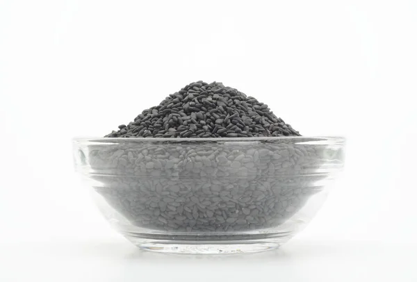 Black Sesame Glass Bowl White Background — Stock Photo, Image