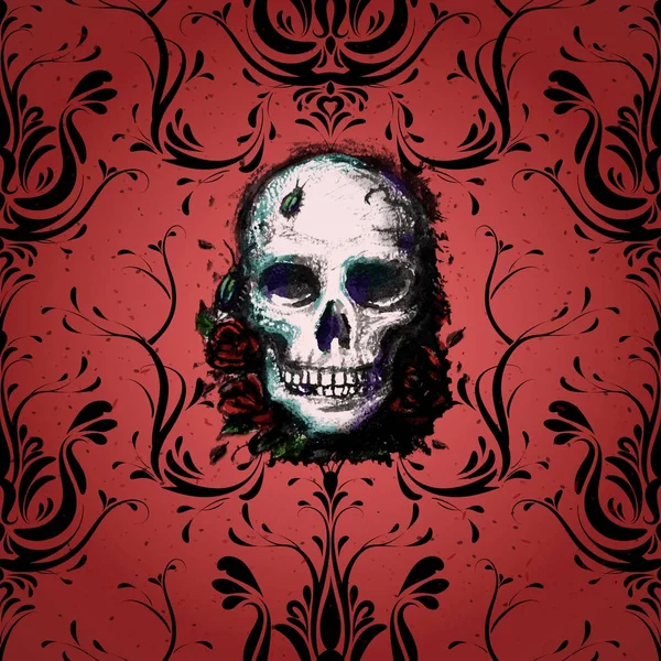 Crâne avec des fleurs sur le fond — Image vectorielle