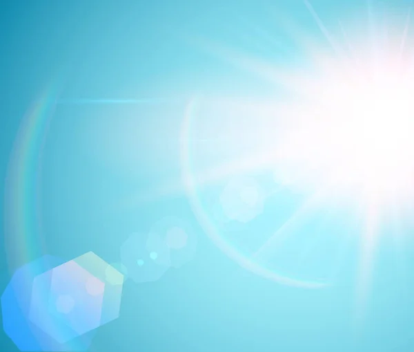 Soleil sur ciel avec des lentilles fusée éclairante — Image vectorielle