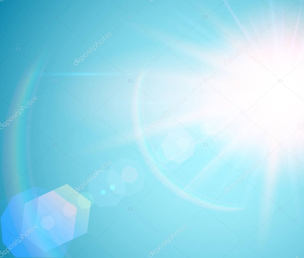 Sun on sky with lenses flare 