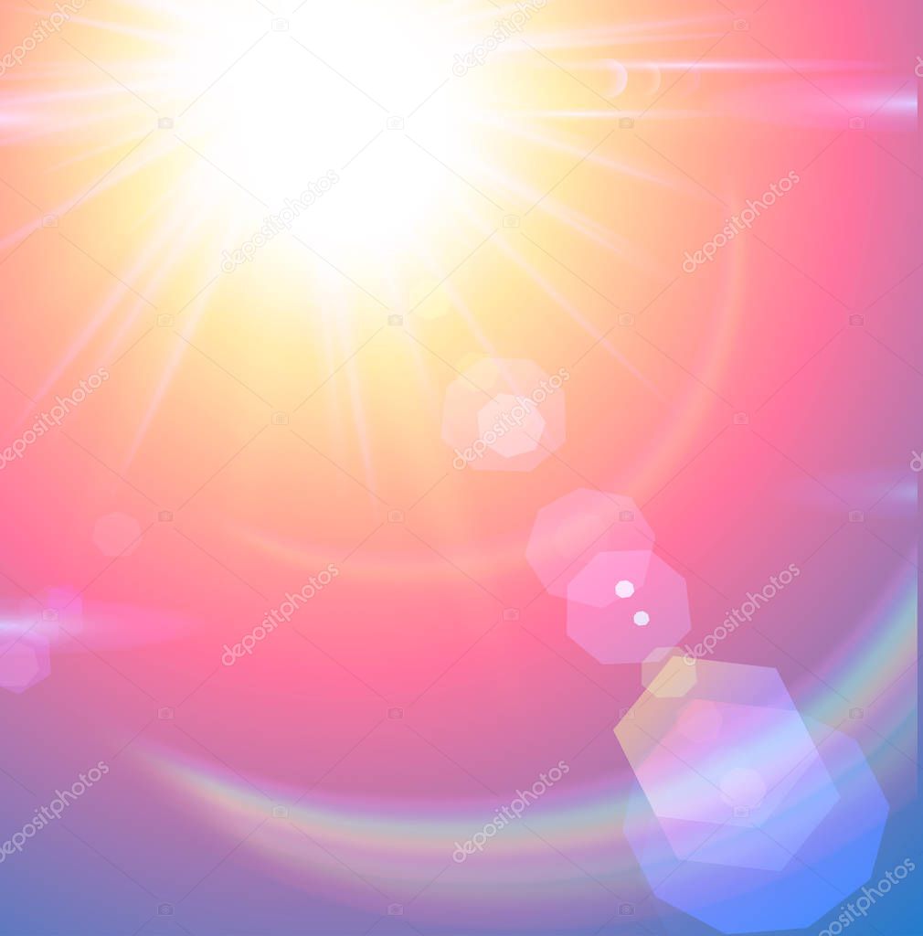 Sun on sky with lenses flare 