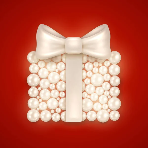 Caja de regalo de perlas con arco — Vector de stock