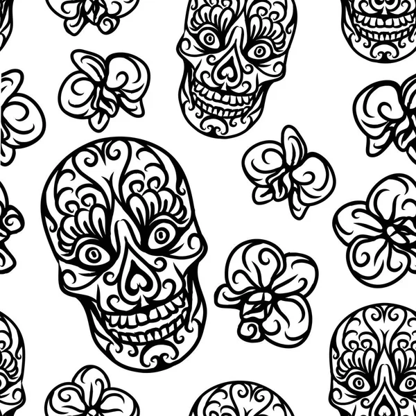 Crânes dessinés à la main motif sans couture — Image vectorielle