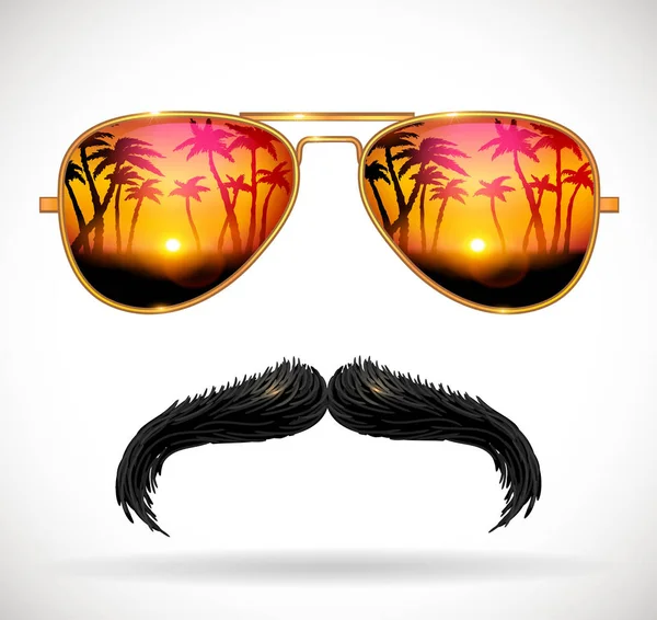 Sunglasses reflecting tropical sunset — Stock Vector