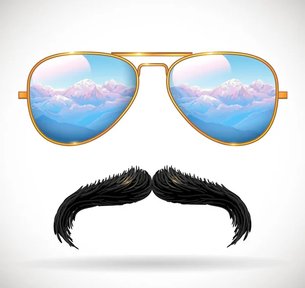 Wayfarer sunglasses reflecting mountains — Stock Vector