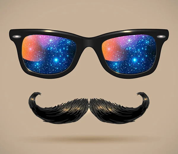 Wayfarer sunglasses reflecting outer space — Stock Vector