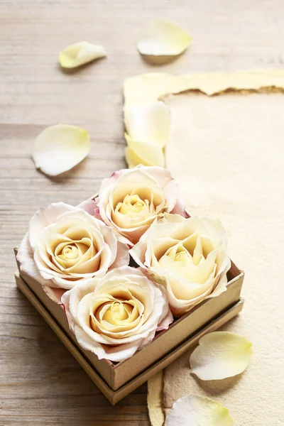 Caixa com rosas - presente romântico — Fotografia de Stock