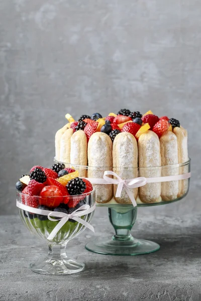 French charlotte cake with summer fruits — Stock Photo, Image