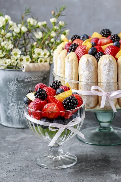 French charlotte cake with summer fruits — Stock Photo, Image