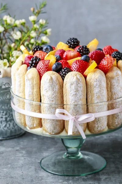 Franse charlotte taart met zomer fruit — Stockfoto