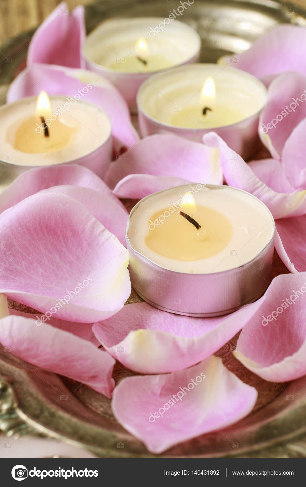 Pink Rose Petals And Candles
