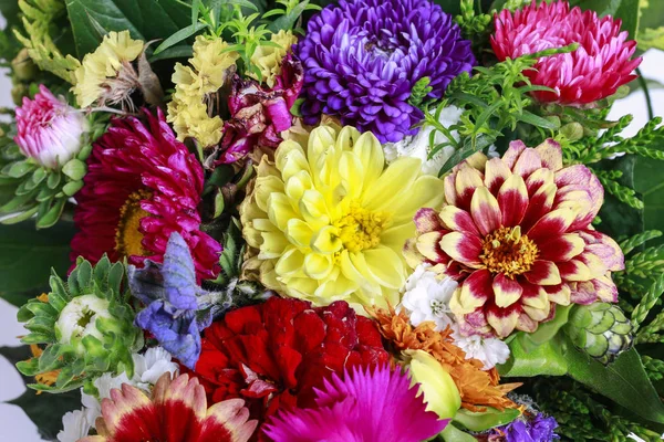 Букет цветов георгины, астры и хризантемы . — стоковое фото