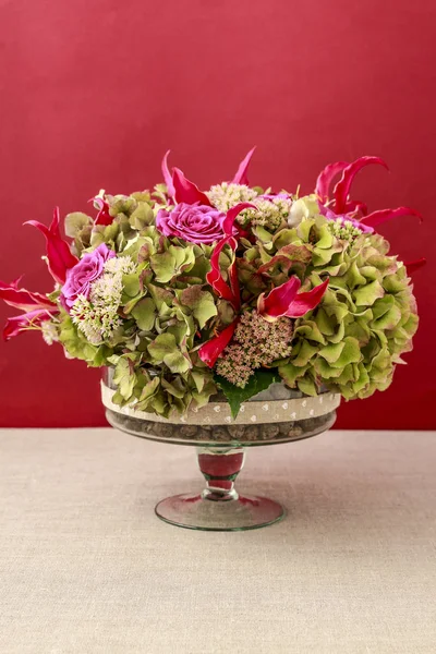 Arrangement floral avec gloriosa superba, rose, hortensia et se — Photo