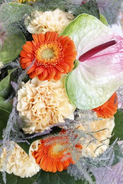 Gerbera ve karanfil çiçek çiçek arka plan. 