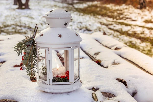 โคมไฟเหล็กสีขาวในสวนฤดูหนาว . — ภาพถ่ายสต็อก