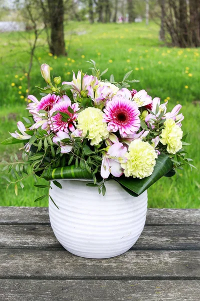 Big flower bouquet with carnations and gerberas. — Stock Photo, Image