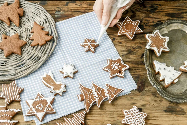 Decorare Biscotti Pan Zenzero Natale Decorazione Festiva — Foto Stock