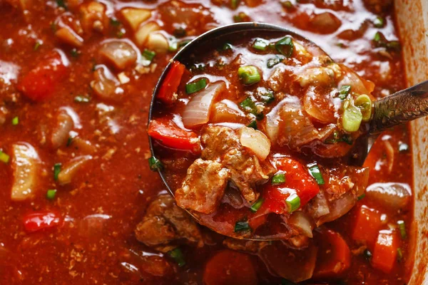 Goulash soup with fresh vegetables and meat — Stock Photo, Image