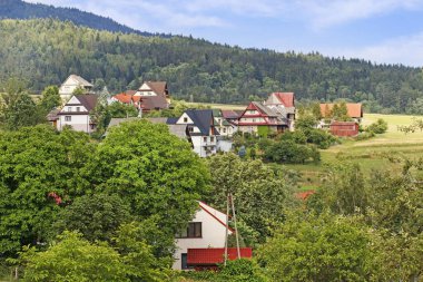 Rabka Zdroj, Polonya - 3 Temmuz 2019: Küçük tek aile evleri 