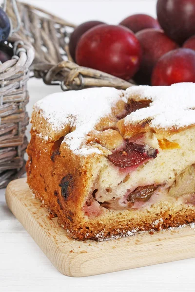 Piece of homemade plum cake. — Stock Photo, Image