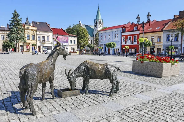 BRZESKO, POLONIA - 11 de septiembre de 2019: Un monumento a las cabras en — Foto de Stock