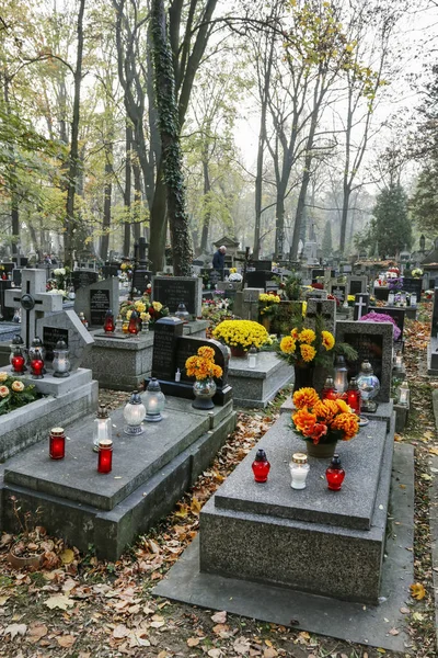 Krakau, polen - 01. November 2019: rakowicki friedhof, einer der größten friedhöfe polens — Stockfoto