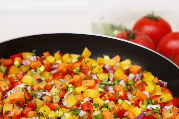 Mieszane Warzywa Patelni Czas Gotowania — Zdjęcie stockowe