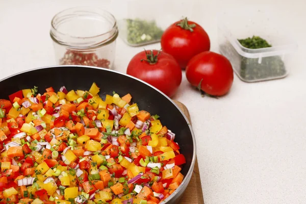 Gemischtes Gemüse Auf Einer Pfanne Garzeit — Stockfoto