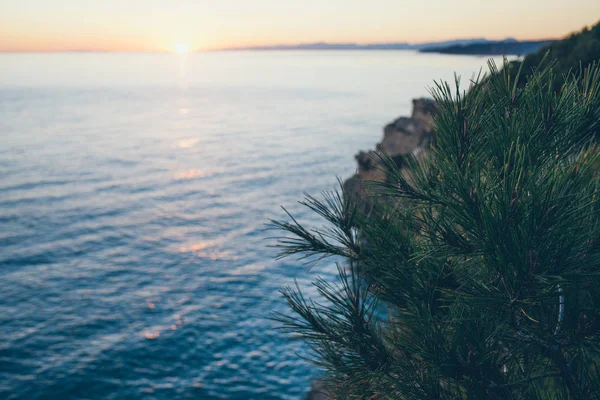 Estate colorato paesaggio tramonto sul mare. Atmosfera morbida e calda, attenzione selettiva . — Foto Stock