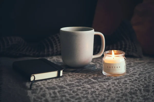 Busy Work Day Resting Home Drinking Cup Chamomile Tea Just — Stock Photo, Image