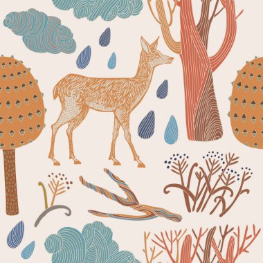 vahşi ormanda geyikler ile kartı. Vektör.