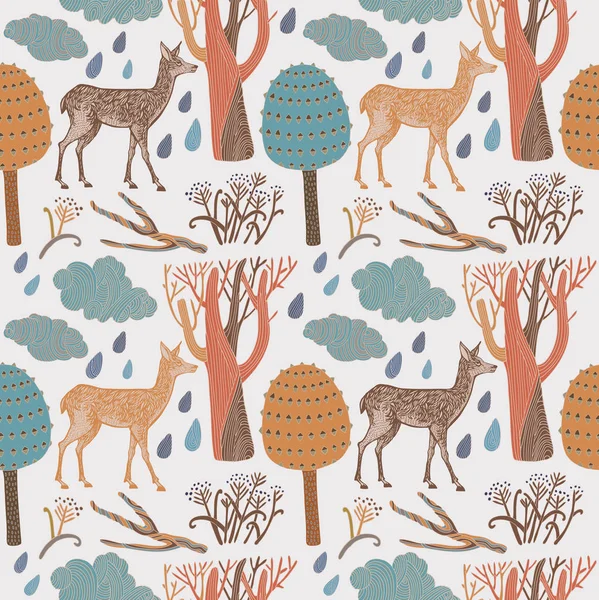 Card with deers in wild forest. Vector. — Stock Vector