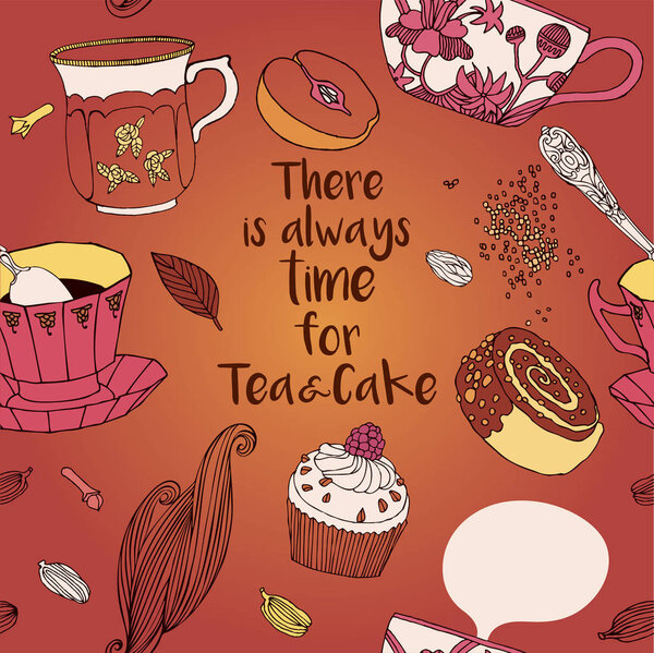Векторная иллюстрация чая и пирожных
