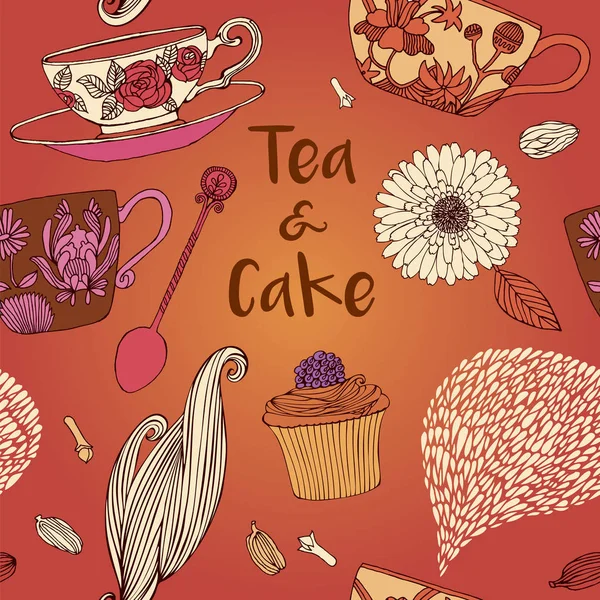 Té y pasteles vector ilustración — Vector de stock