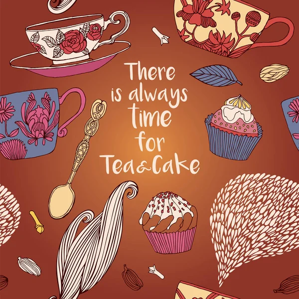 茶和蛋糕矢量图 — 图库矢量图片