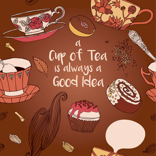 Векторная иллюстрация чая и пирожных
