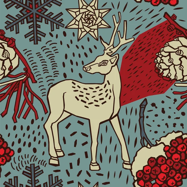 Sfondo decorativo natalizio con cervo . — Vettoriale Stock