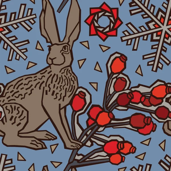 Kerst decoratieve achtergrond met konijn. — Stockvector