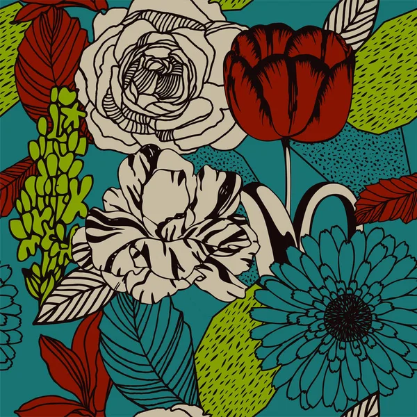 Φωτεινά Floral Φόντο Τριαντάφυλλα Διάνυσμα Vintage Μοτίβο Λουλούδια Και Φύλλα — Διανυσματικό Αρχείο