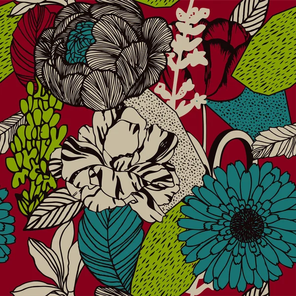 Fondo Floral Brillante Con Rosas Patrón Vintage Vectorial Con Flores — Vector de stock