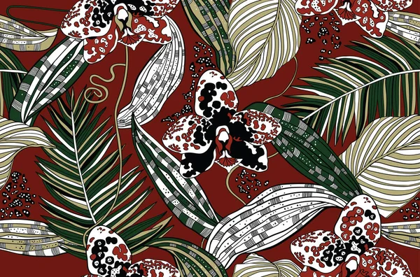 熱帯林のイラスト 葉や花と自然のシームレスな背景 ロイヤリティフリーのストックイラスト