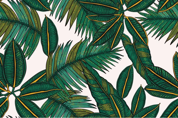 热带森林图解 叶和花的自然无缝背景 免版税图库插图