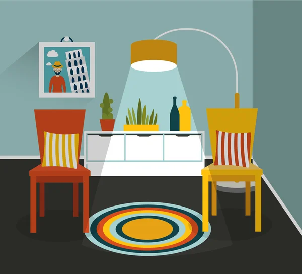 Interior living room. Mpdern minimalism design. Art cartoon vector. — Stock Vector