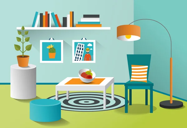 Interior living room. Mpdern minimalism design. Art cartoon vector. — Stock Vector